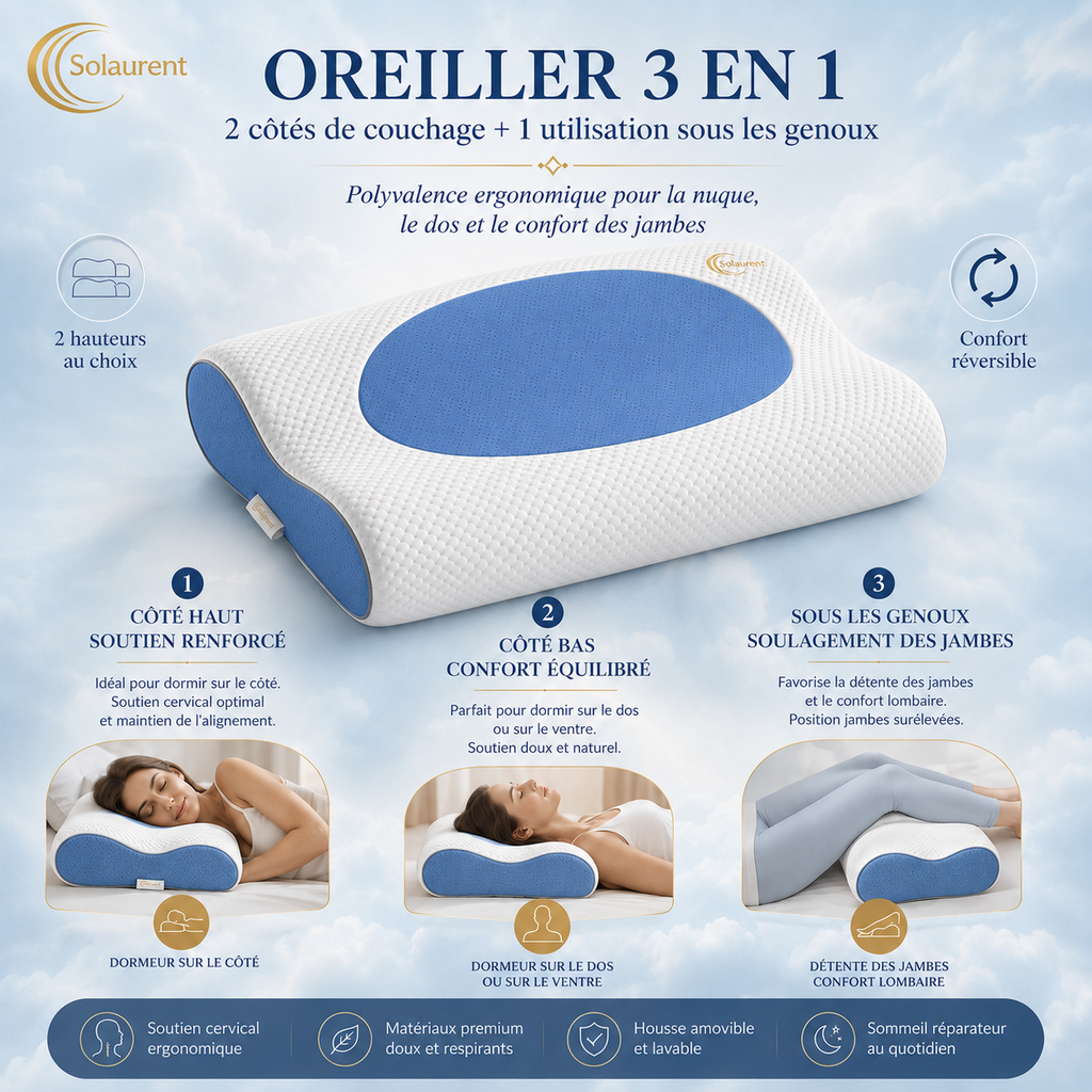 Wavéalux Bleu - Oreiller Ergonomique Cervical