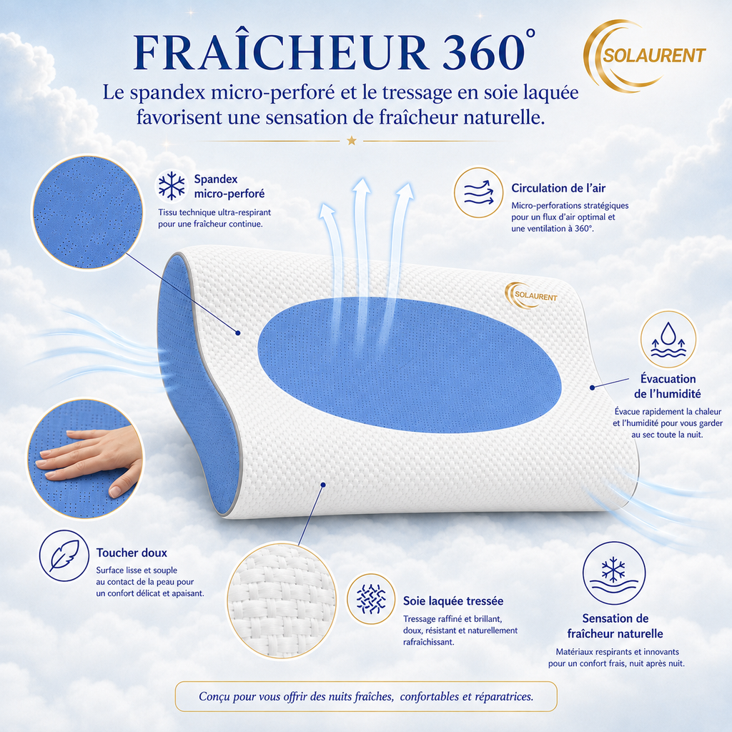 Wavéalux Bleu - Oreiller Ergonomique Cervical