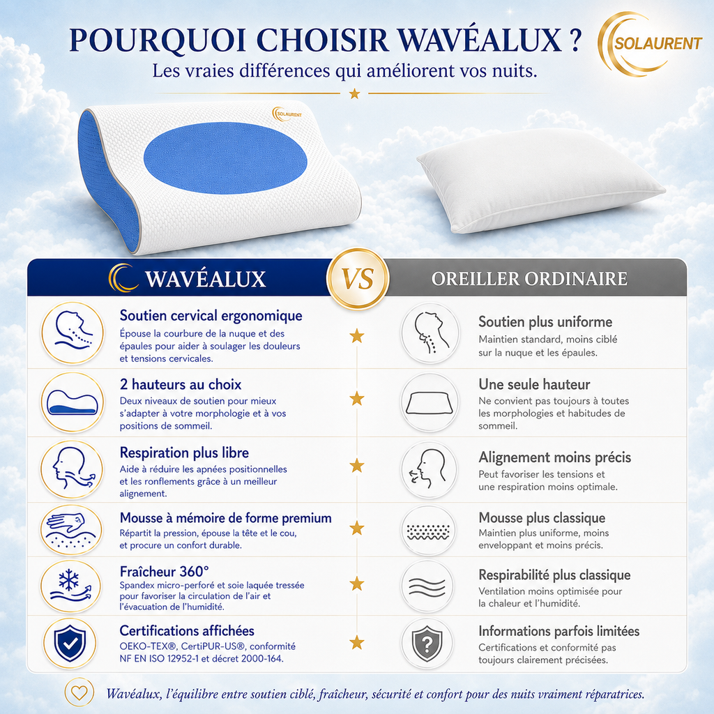 Wavéalux Bleu - Oreiller Ergonomique Cervical