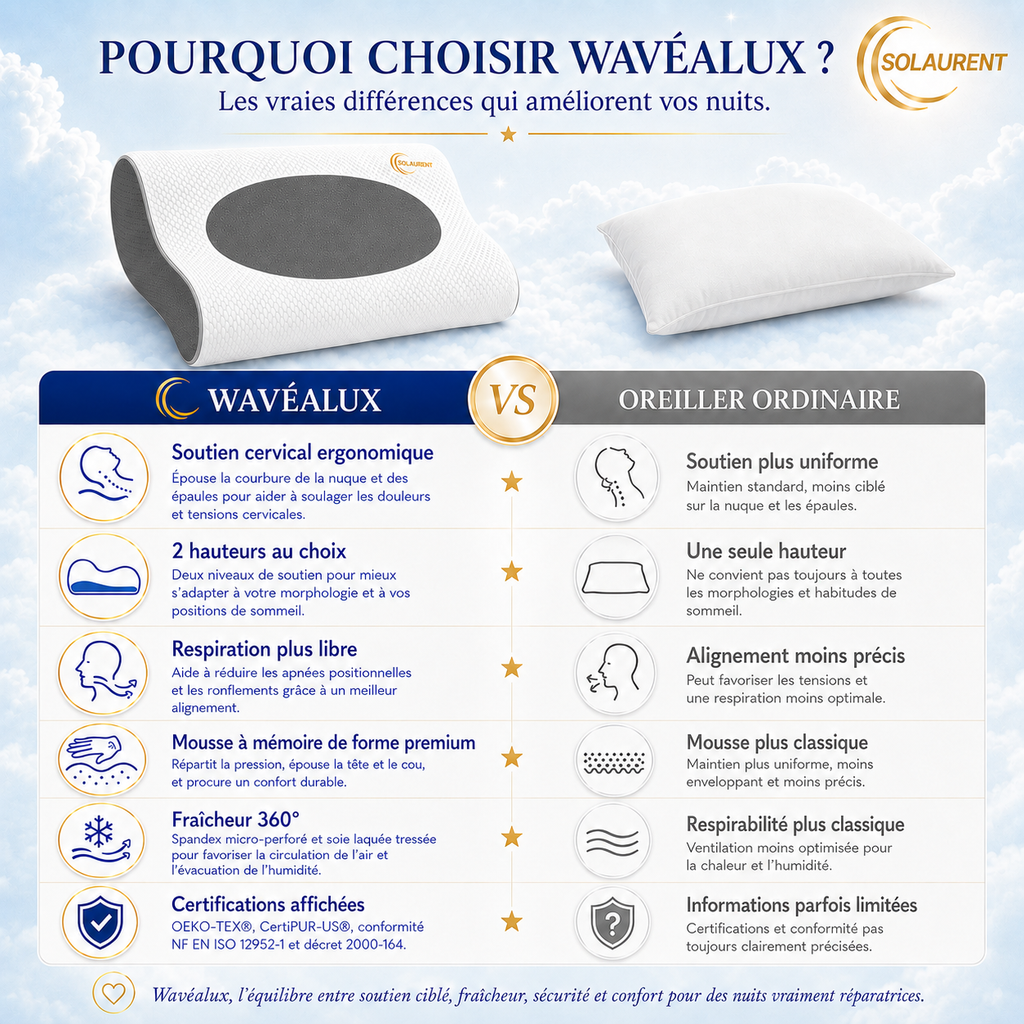 Wavéalux gris - Oreiller Ergonomique Cervical