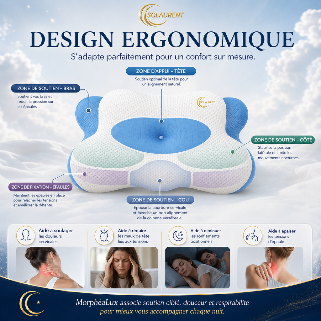 Morphéalux Bleu - Oreiller Ergonomique Cervical