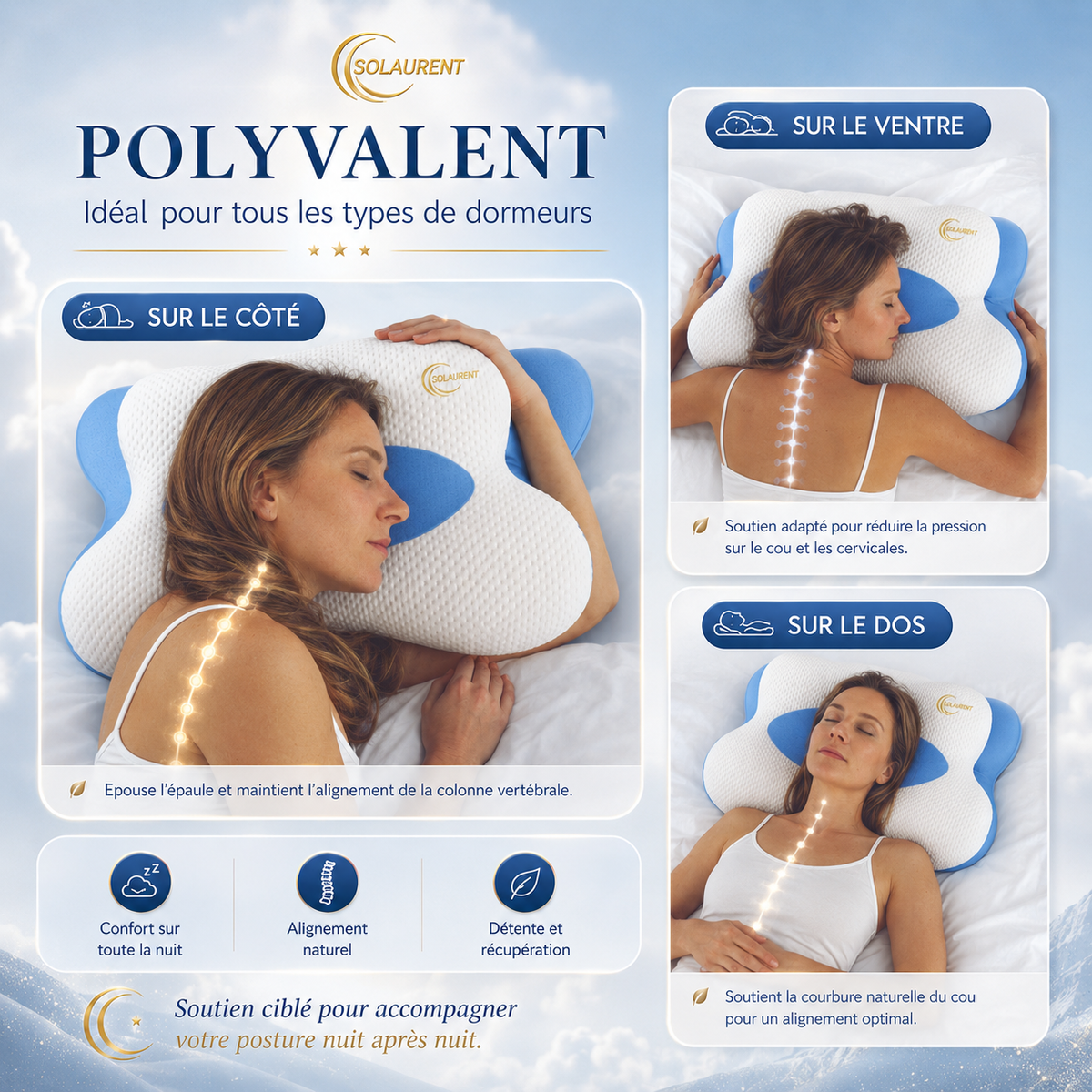 Morphéalux Bleu - Oreiller Ergonomique Cervical