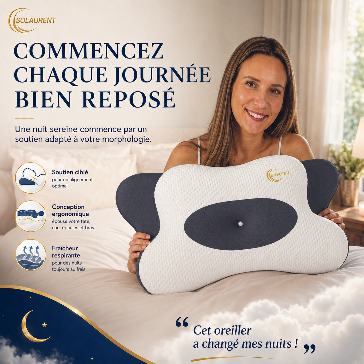 Morphéalux Gris - Oreiller Ergonomique cervical