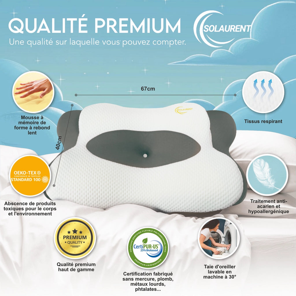 Morphéalux Gris - Oreiller Ergonomique