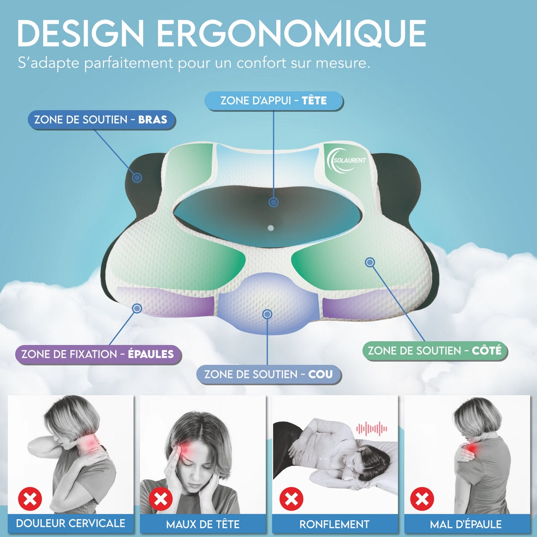 Morphéalux Gris - Oreiller Ergonomique