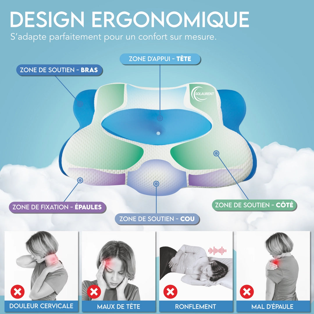 Morphéalux Bleu - Oreiller Ergonomique
