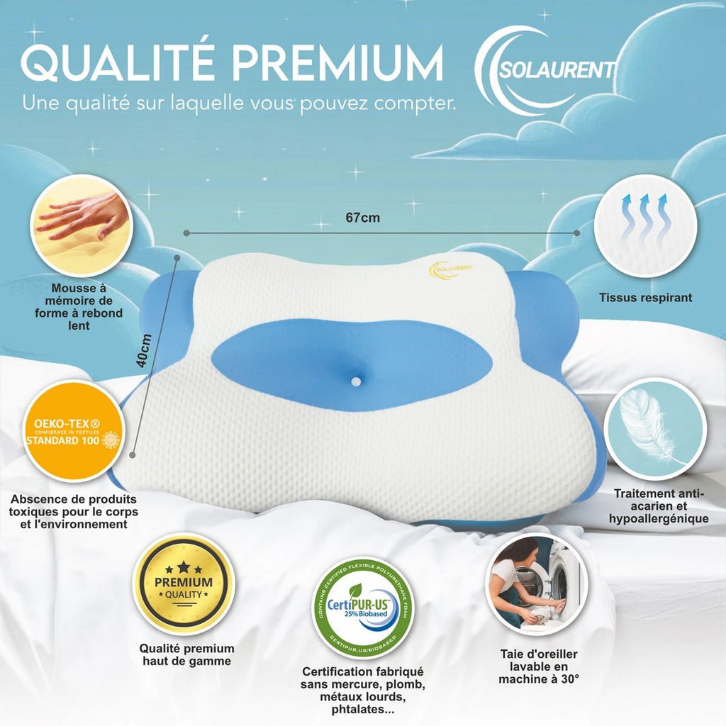 Morphéalux Bleu - Oreiller Ergonomique Cervical - Solaurent