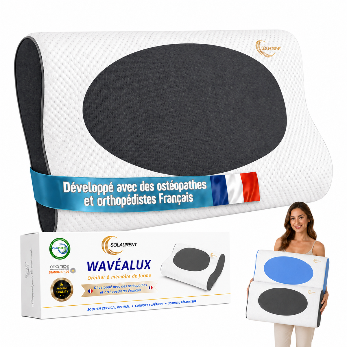 Wavéalux gris - Oreiller Ergonomique Cervical