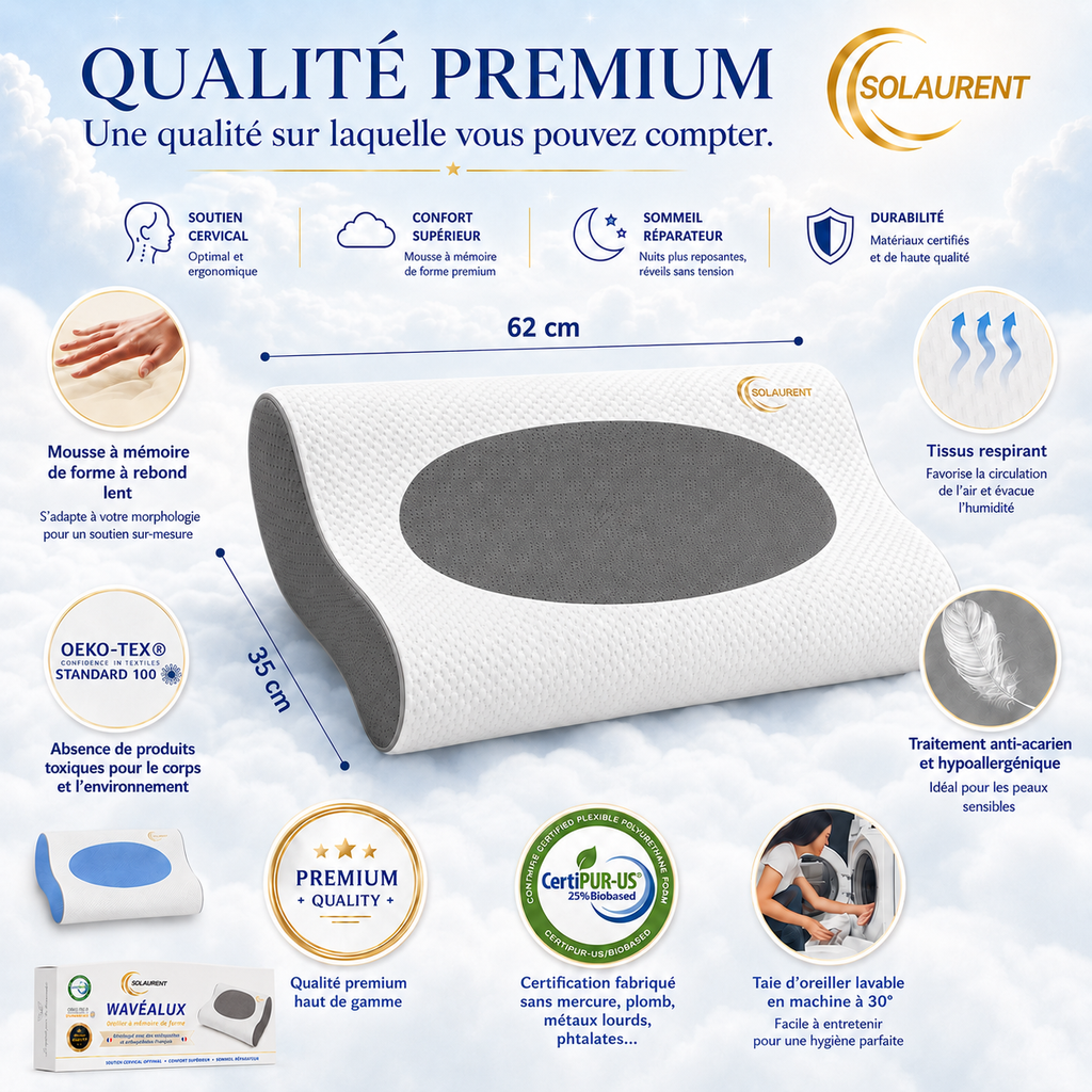 Wavéalux gris - Oreiller Ergonomique Cervical
