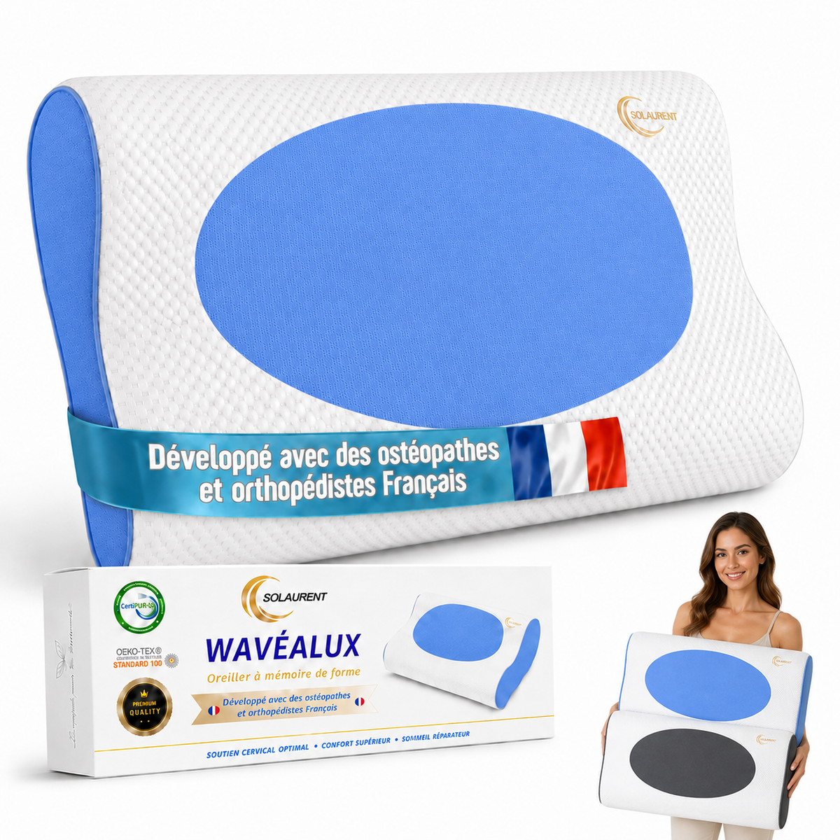 Wavéalux Bleu - Oreiller Ergonomique Cervical