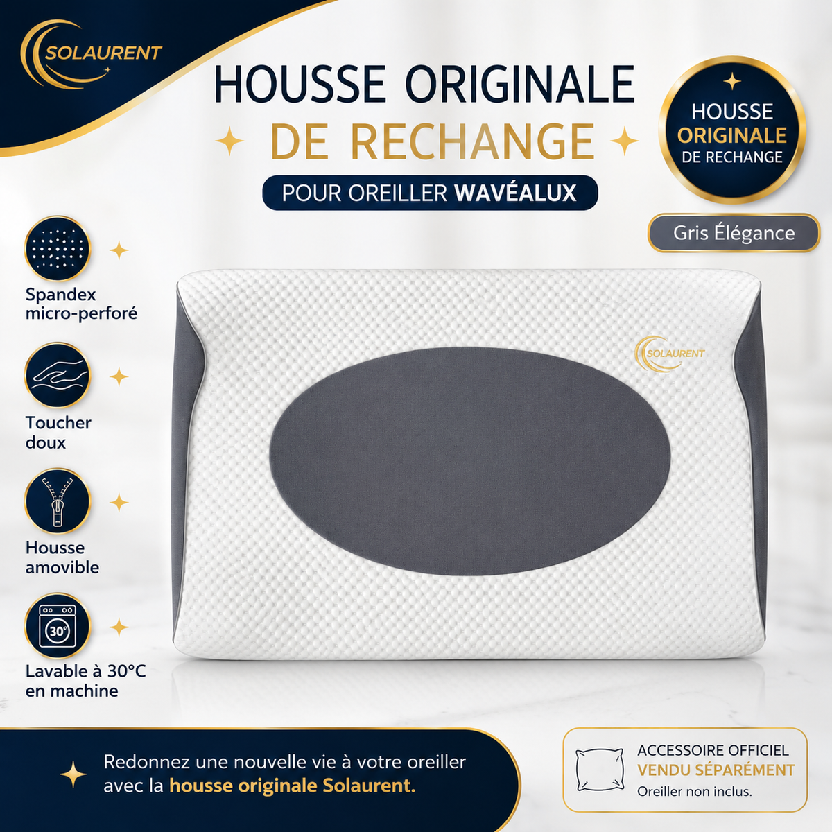 Housse d'oreiller originale Wavéalux gris